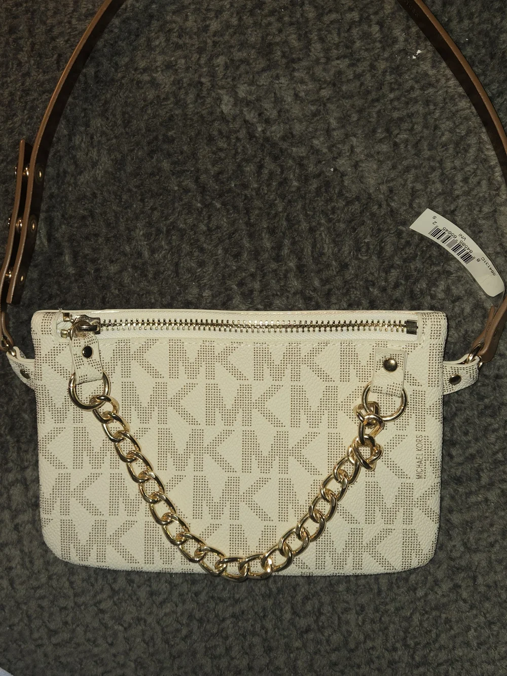 NWT Michael Kors White Signature MK Chain-Accent Crossbody Bag
